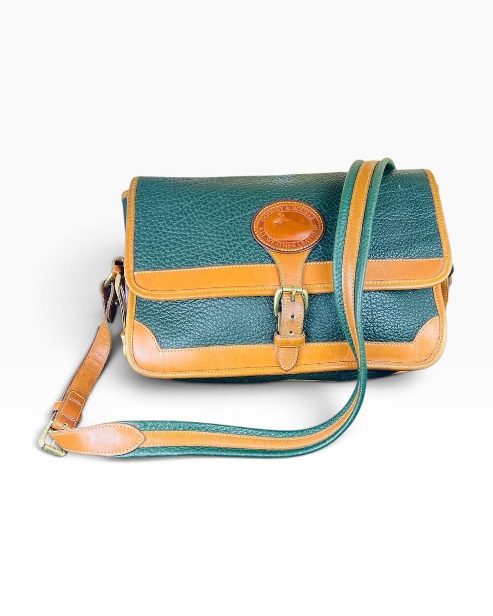 Vintage Dooney & Bourke Fir Green AWL Leather Crossbody Satchel Bag USA 80s 90s